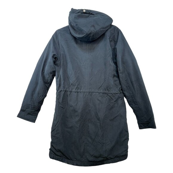 Abercrombie & Fitch Black Hooded Parka Coat Removable Faux Fur Trim Size M Faded - Picture 11 of 13